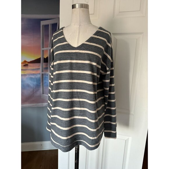 NWT Haven Well Within soft comfy L/S gray striped top Medium Org. $68 - Picture 1 of 5
